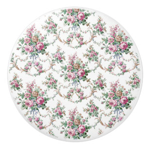Bouton De Porte En Céramique Roses et Swags Vintages élégants