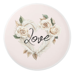 Bouton De Porte En Céramique Roses Fleurs de Couleur Rose Romantiques Cœur Amou