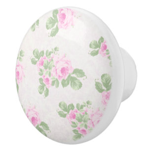 Bouton De Porte En Céramique Roses roses fanés chics floraux vintages