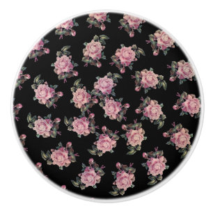 Bouton De Porte En Céramique Roses Roses Foncé Motif Floral Shabby Chic