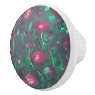 Bouton De Porte En Céramique Roses rouges Abstraites