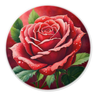 Bouton De Porte En Céramique Roses Rouges Élégantes