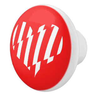 Bouton De Porte En Céramique Rouge Abstrait n Blancs Valentine Coeur