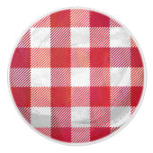 Bouton De Porte En Céramique Rouge et blanc de buffle plaid (Devant)