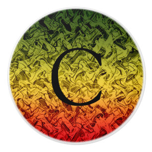 Bouton De Porte En Céramique Rouge Jaune et vert Abstrait Fumée Design