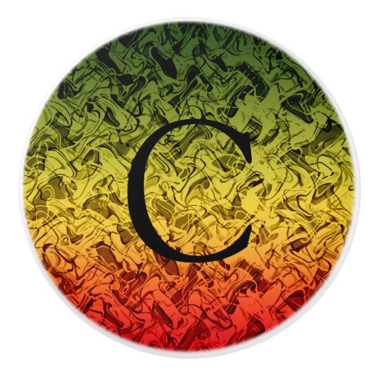 Bouton De Porte En Céramique Rouge Jaune et vert Abstrait Fumée Design (Devant)