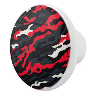 Bouton De Porte En Céramique Rouge Noir Gris Blanc Camouflage Camo Motif