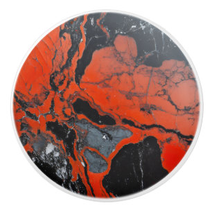 Bouton De Porte En Céramique Rouge Noir Motif Marbre