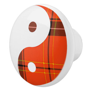 Bouton De Porte En Céramique Rouge Plaid et blanc Yin Yang