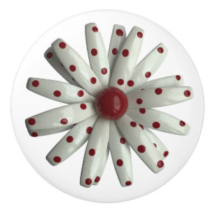 Bouton De Porte En Céramique Rouge Polka Dot Blanc Fun Hippie Daisy Flower Flor