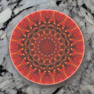 Bouton De Porte En Céramique Rouge profond Rudbeckia Floral Mandala