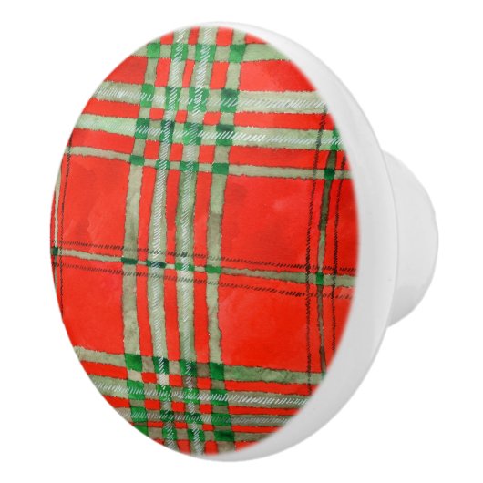 Bouton De Porte En Céramique ROUGE SCOTT TARTAN Ceramic Knob (Droite)
