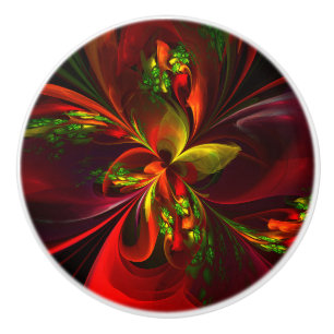 Bouton De Porte En Céramique Rouge vert moderne Floral Abstrait Art Motif #05
