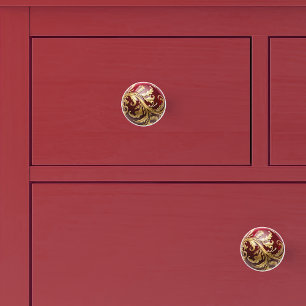 Bouton De Porte En Céramique Rouleau doré ornemental Défilé Orb rouge