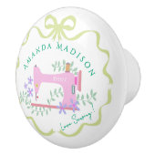 Bouton De Porte En Céramique Ruban à coudre vert blanc (Droite)