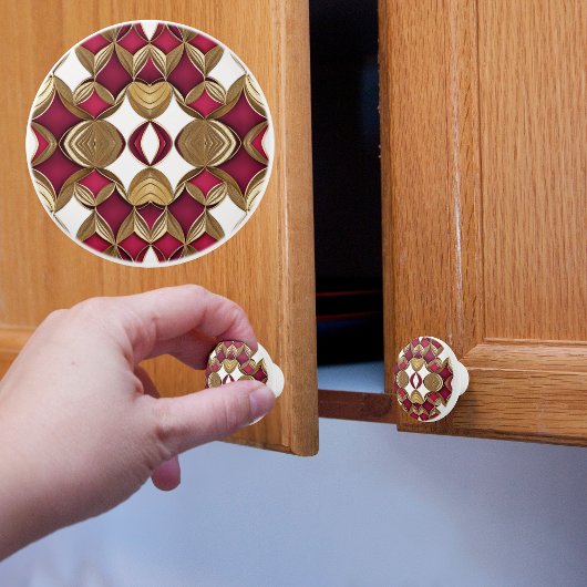 Bouton De Porte En Céramique Ruby Gold et White