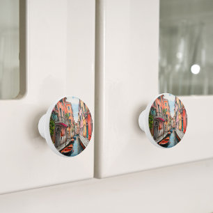 Bouton De Porte En Céramique Rue aquarelle à Venise