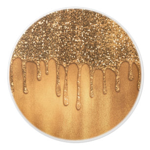 Bouton De Porte En Céramique Ruisselant de Glitter de Miel d'Or Jolies Gouttes