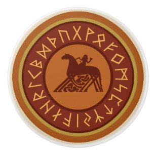 Bouton De Porte En Céramique Runes de Viking, Odin et illustration de Sleipnir