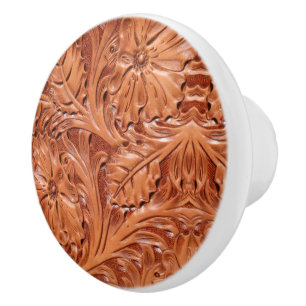 Bouton De Porte En Céramique Russe Brown Cowboy Ouest Pays Cuir Imprimer