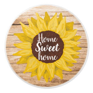 Bouton De Porte En Céramique Rustic Home Sweet Home Tournesol