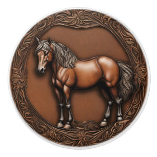 Bouton De Porte En Céramique Rustic Ranch Cowboy Western Country Cheval Brown