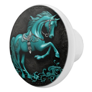 Bouton De Porte En Céramique Rustique Cowboy Western Pays Turquoise Horse