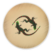 Bouton De Porte En Céramique Rustique Yin Yang Lizards (Devant)