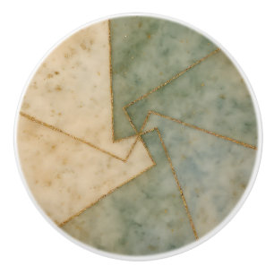 Bouton De Porte En Céramique Sage Vert Beige Or Marbre Géométrique Artiste
