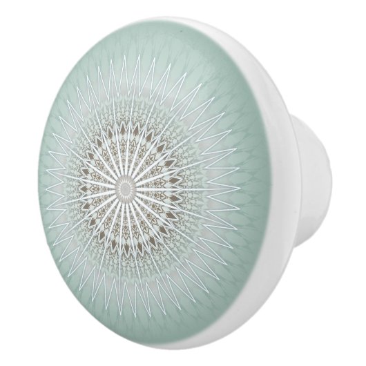 Bouton De Porte En Céramique Sage Vert Moderne Mandala Géométrique (Droite)