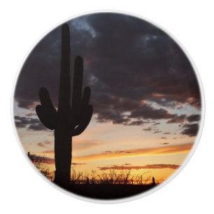 Bouton De Porte En Céramique Saguaro Sunset III Arizona Desert Paysage