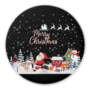 Bouton De Porte En Céramique Santa Claus, Snowman Merry Christmas Holiday