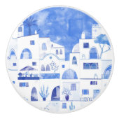 Bouton De Porte En Céramique Santorin Grec Ile Aquarelle Townscape (Devant)