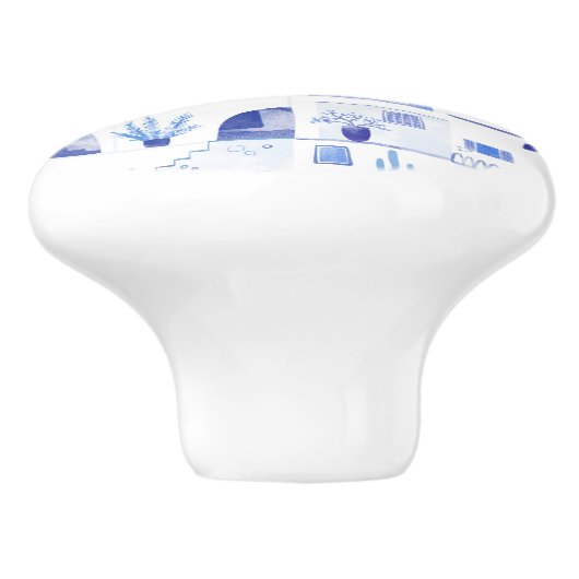 Bouton De Porte En Céramique Santorin Grec Ile Aquarelle Townscape (Côté)