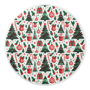 Bouton De Porte En Céramique sapin de Noël, cadeaux, canne de bonbon