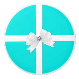 Bouton De Porte En Céramique Sarcelle Turquoise Bleu & Chic au Ruban