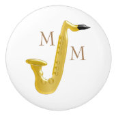 Bouton De Porte En Céramique Saxophone décoré d'un monogramme (Devant)