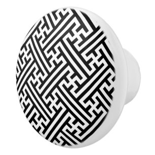 Bouton De Porte En Céramique Sayagata motif, japonais, noir et blanc
