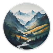 Bouton De Porte En Céramique Scène Blue Tan Mountain (Devant)