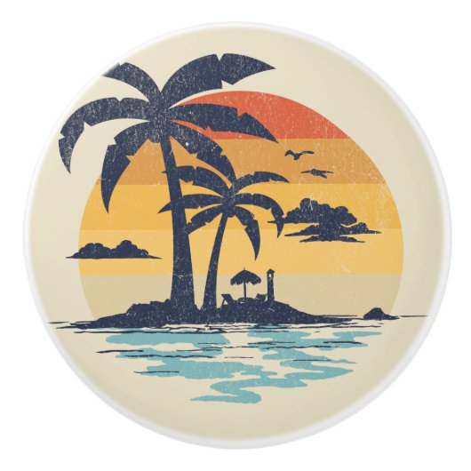 Bouton De Porte En Céramique Scène estivale tropicale (Devant)