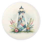 Bouton De Porte En Céramique Scène florale côtière du phare patchwork (Devant)