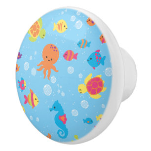 Bouton De Porte En Céramique Scène sous-marine mignonne