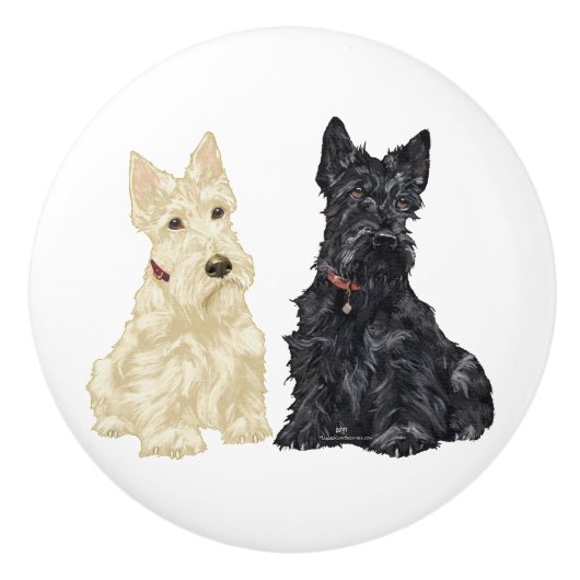 Bouton De Porte En Céramique Scottish Terrier Knobs (Devant)