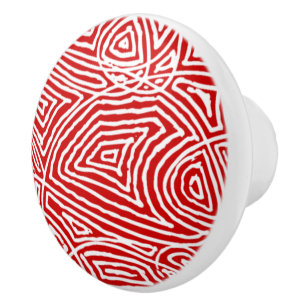 Bouton De Porte En Céramique Scribbleprints Red Motif 2 Knob