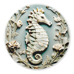 Bouton De Porte En Céramique Seahorse Art Nouveau Faux Relief Face à la Monnaie