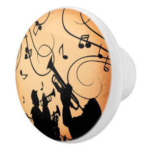 Bouton De Porte En Céramique Section de trompette Jazz Musique Orange Rouille
