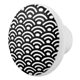 Bouton De Porte En Céramique Seigaiha, Vagues, Japonais, Noir et Blanc