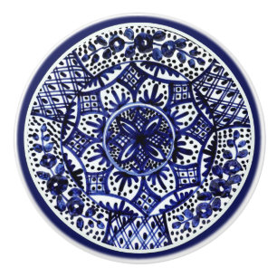 Bouton De Porte En Céramique Seis Talavera Bleu et Blanc