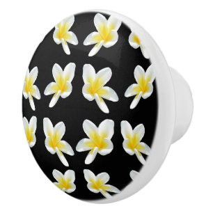 Bouton De Porte En Céramique Sérénade Printemps : Frangipanis Jaune Sur Noir,