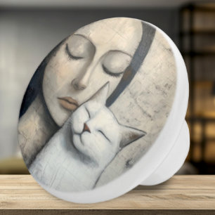 Bouton De Porte En Céramique Serene Cat et la femme Neutral